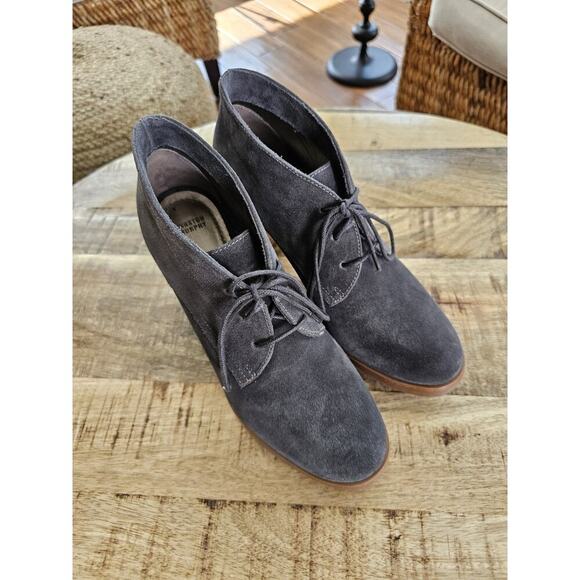 Johnston & Murphy Ankle Boots Women's Grey Suede Heels Size 8.5 Lace Up Boho - Picture 1 of 11